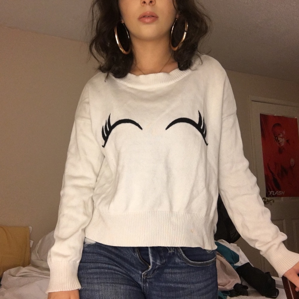 White Chunky Knit Eyelash Sweater